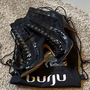 Burju Black Patent Lace-Up Dance Heels